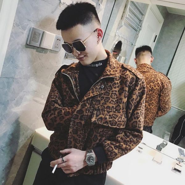 

men's jackets 2021 spring and autumn leopard print jacket bomber zipper casual street hip-hop decoration, Black;brown