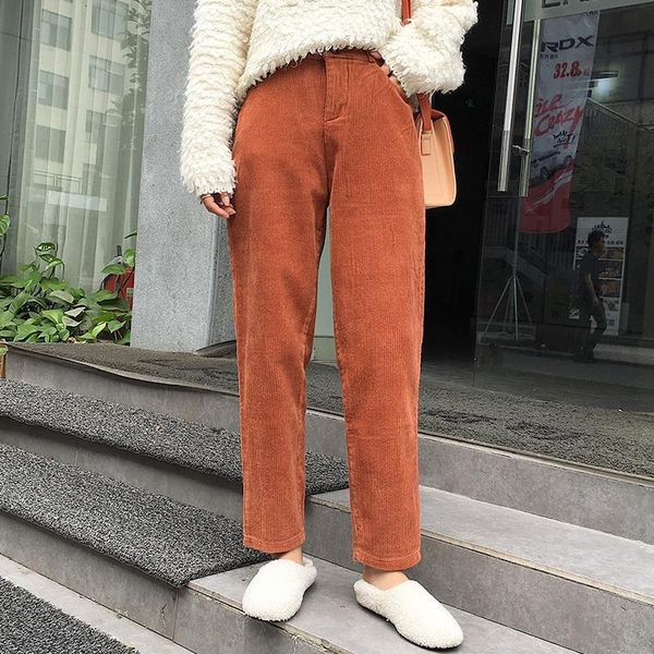 

plus size harem autumn corduroy women capri full length korean chic trousers high waist black pantalones mujer s 5xl, Black;white