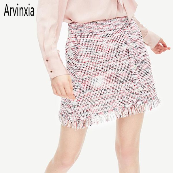 

skirts arvinxia casual striped tassels straight woman knitted elastic women mini dress vintage tweed stylish lady bottoms, Black