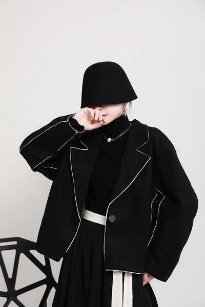 

Msxu Autumn and irregular winter short woolen lapel ladies women's jacket, Black;brown