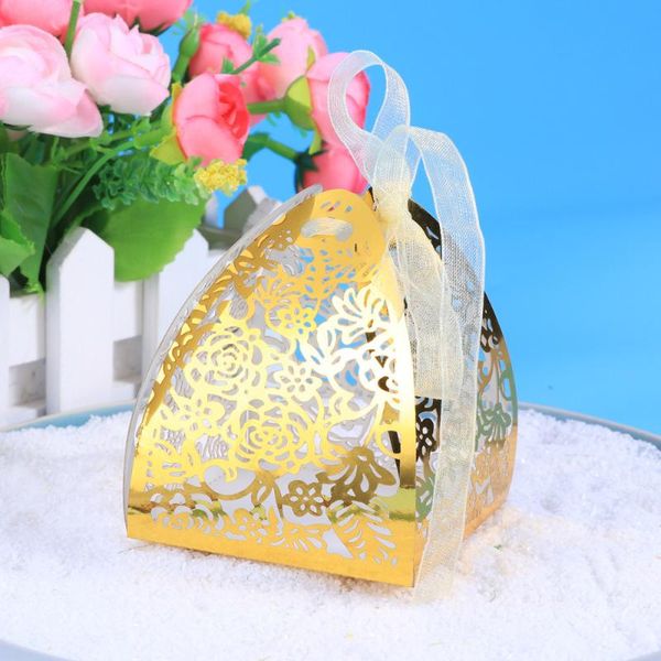 

hollow die-cut favor boxes wedding candy gift (golden, random ribbon color) wrap