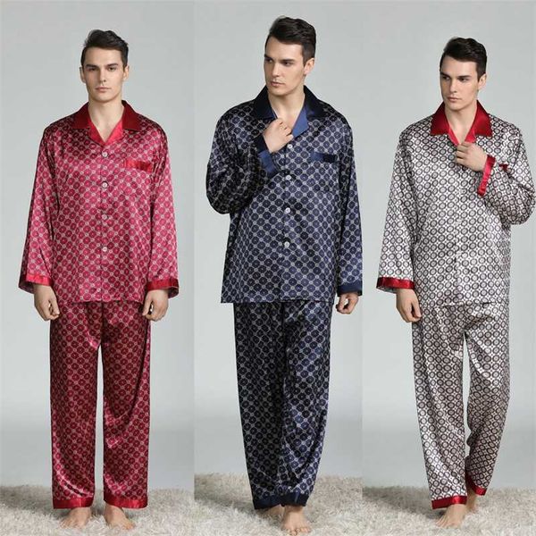 Шелковая пижама для мужчин с длинными рукавами Pijama Hombre костюм для сна