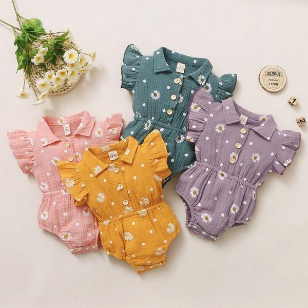 

born girl clothes summer baby girls bodysuit floral print flare sleeve jumpsuit infant kids playsuit clothing rompers, Blue