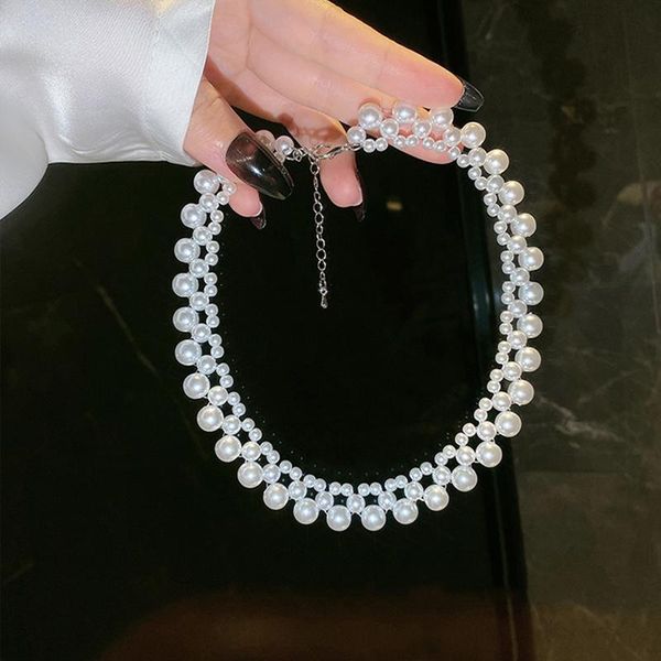 

chokers fashion baroque vintage pearl necklaces for women trendy niche clavicle chain bohemian collar statement simple prom accessories, Golden;silver