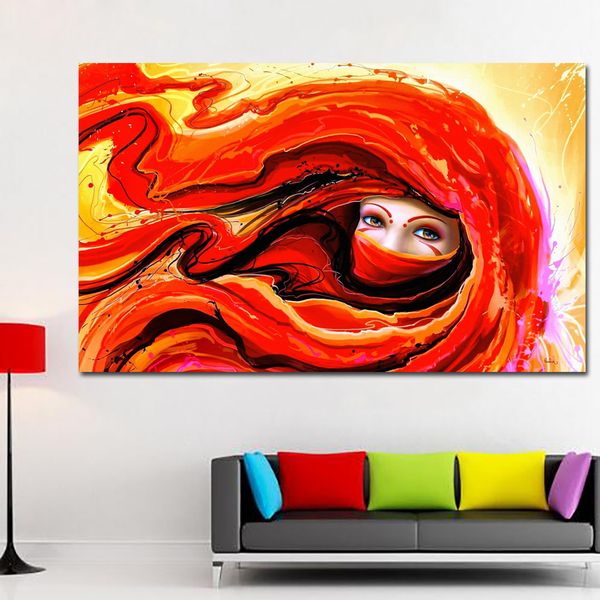 Sala de estar casa parede decoração cartaz pintura arte menina artística olho rosto vermelho cabelo vermelho