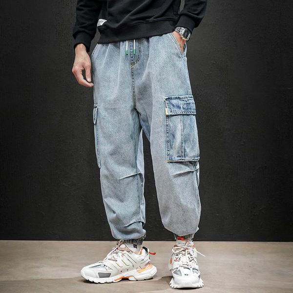 

jeans men's 2021 spring japanese large size maceda tooling pockets ankle-length, Blue