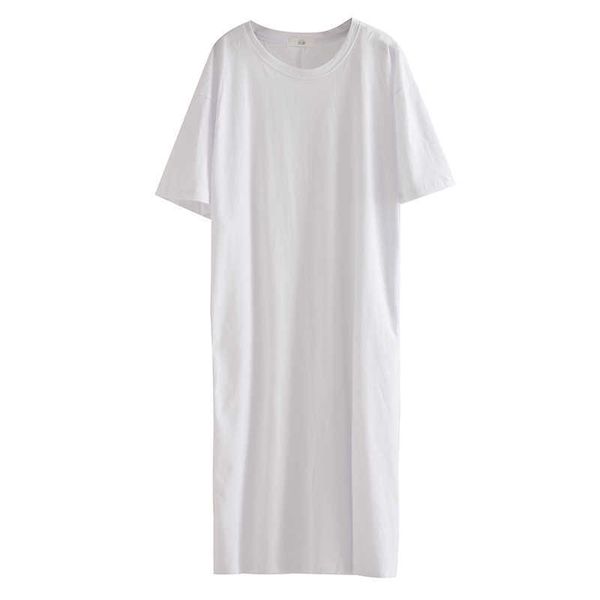 

vanovich summer solid color cotton casual women clothing round collar split korean style dress 210615, Black;gray