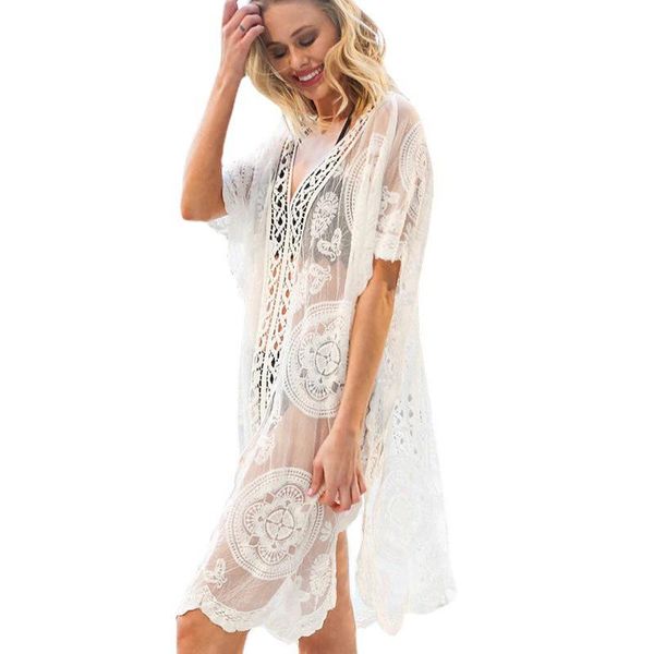 

women's swimwear 2021 european and american seaside vacation beach skirt lace embroidered fashion bikini blouse, White;black