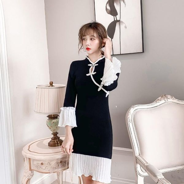 

women chinese dress qipao cheongsam skinny midi streetwear velvet vintage patchwork fashion bodycon vestido ff3077 ethnic clothing, Red