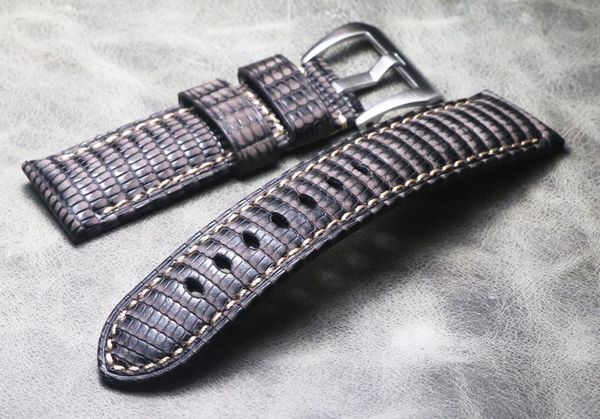 

watch bands 24mm handmade band upscale lizard leather strap genuine watchbands belt vintage wristband, Black;brown