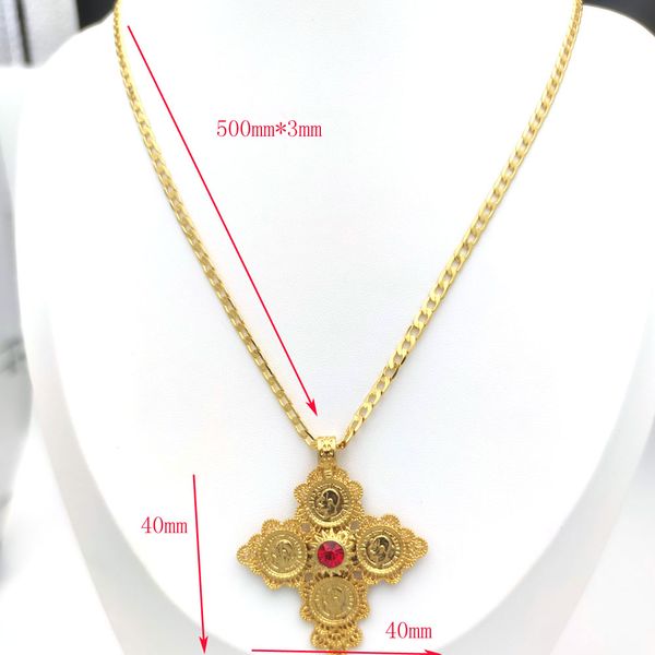 Collana placcata oro giallo 18 carati Rosso Blu Verde Seleziona ciondolo a forma di croce con taglio a diamante Catena barbazzale da donna solida Preziosa 20