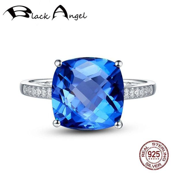 

cluster rings black angel luxury sky blue z sapphire for women wedding gemstone 925 silver ring jewelry wholesale, Golden;silver