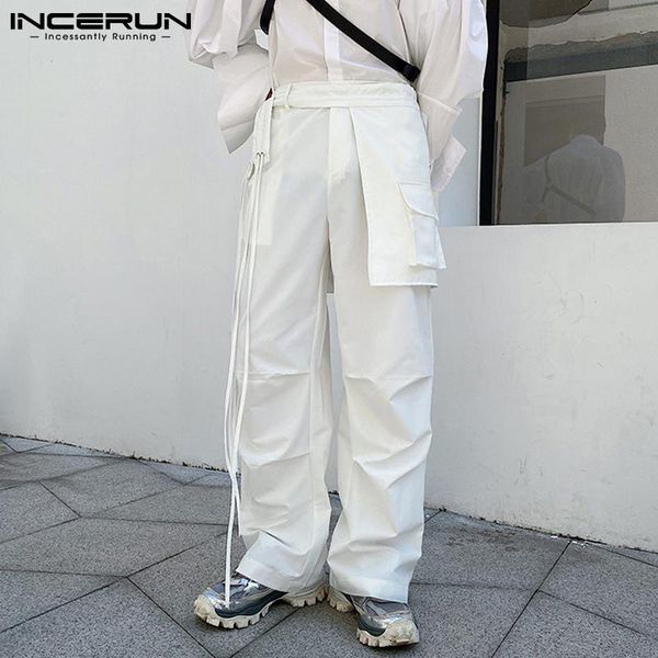 

men's pants 2021 men cargo joggers personality solid multi pockets casual trousers with belt baggy streetwear s-5xl incerun, Black