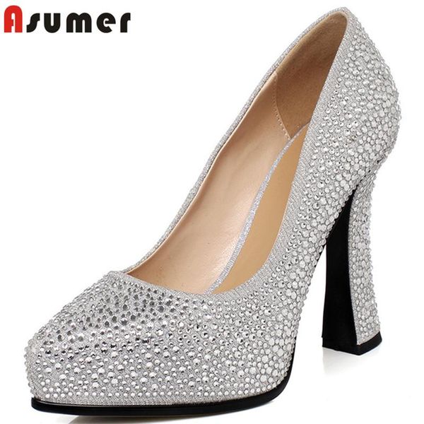 

dress shoes asumer 2021 arrive party wedding women pumps pointed toe crystal high heels platform ladies, Black
