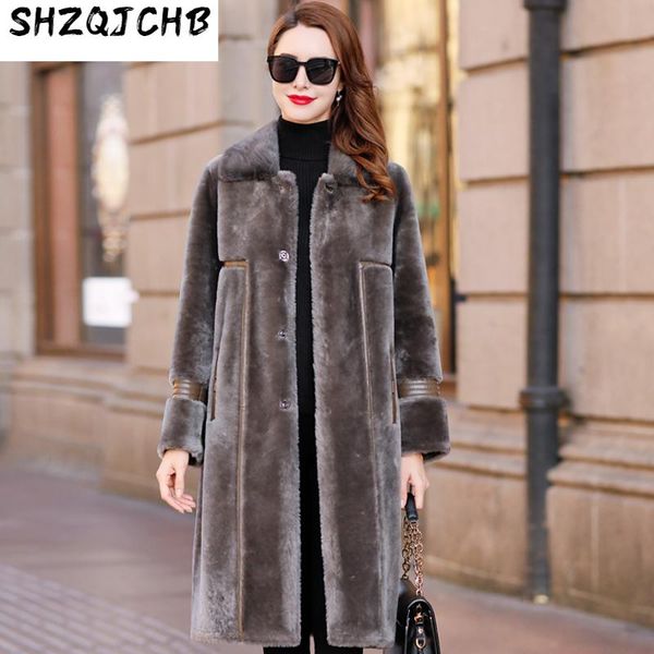 

women's fur & faux jchb 2021 fashion mink collar coat atmosphere sheep medium length, Black