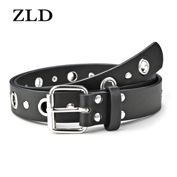 

belts zld ladies classic pin buckle belt casual hollow rivet inlay fashion jeans strap the women waist, Black;brown