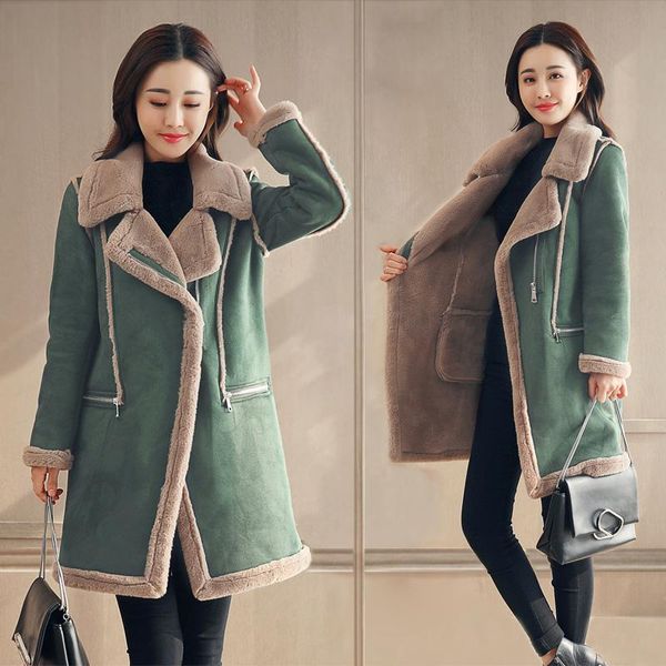 

women's trench coats larger size cotton coat warm thicke down jacket 2021 winter long sleeve solid lambswool, Tan;black