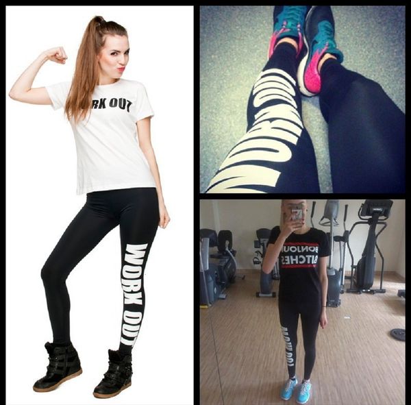 

women's leggings sport fans color leggings work out letter print leggins elastic gym pants size slim fit trousers lwdk21, Black