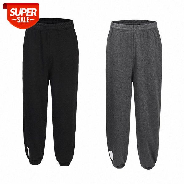 

street loose terry cloth dark black ro wind trousers wild men and women pure color casual #lq5a