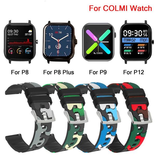 

watch bands camouflage silicone strap for colmi p9 p8 pro se p10 p11 smart watchband sport wristband v23 pro/land 1/land 2s correa, Black;brown