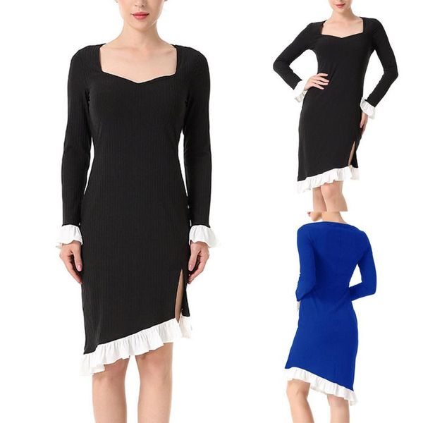 

casual dresses @ women's autumn winter dress long sleeve ruffle bodycon slim elegant office women, Black;gray