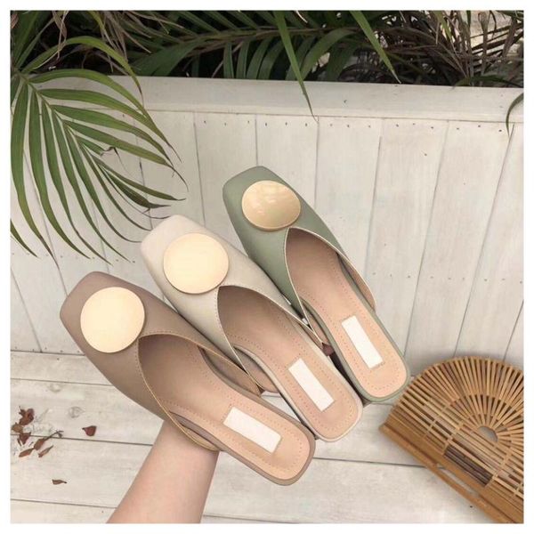 

designer women slippers slip on mules flat heel casual shoes british buckle slides wooden block heels summer footwear, Black