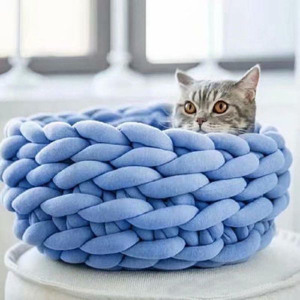 Katzenbetten, Möbel, 2021, DIY-Matte, Hundebett, 250 g dickes Wollgarn, Cre-Füllung, Baumwollkern, handgestrickt, für kleine und große Katzenbetten