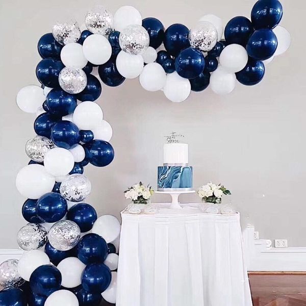 1 set di inchiostro blu bianco lattice palloncino catena vestito per matrimonio romantico matrimonio decorazione festa stand palloncino compleanno ghirlanda arco 210610