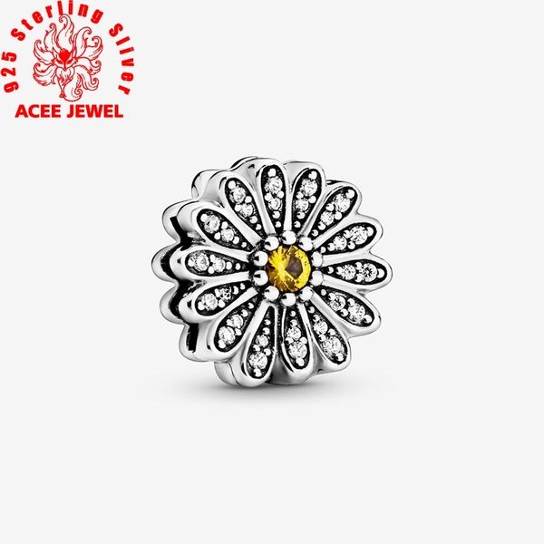 

premium 925 sterling silver beads sparkling daisy flower clip charms adapting original pandora bracelets women diy jewelry, Black