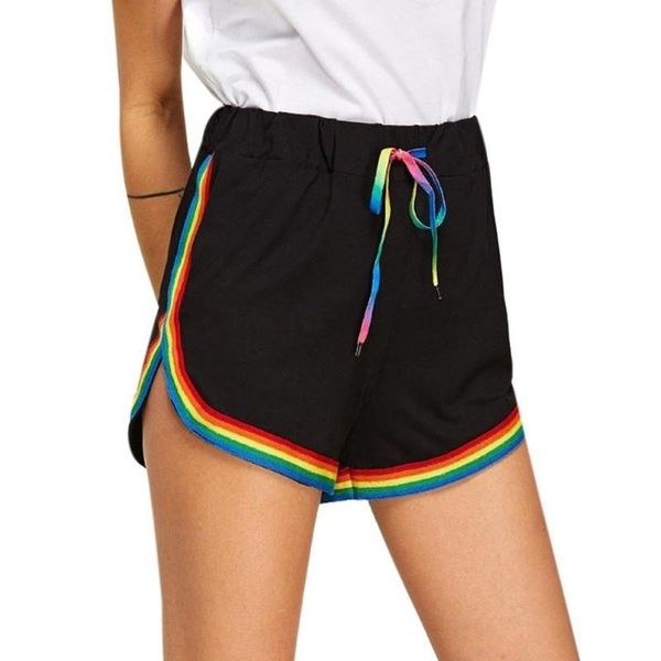 

women shorts summer casual rainbow print sport elastic short beach loose trousers women's, White;black