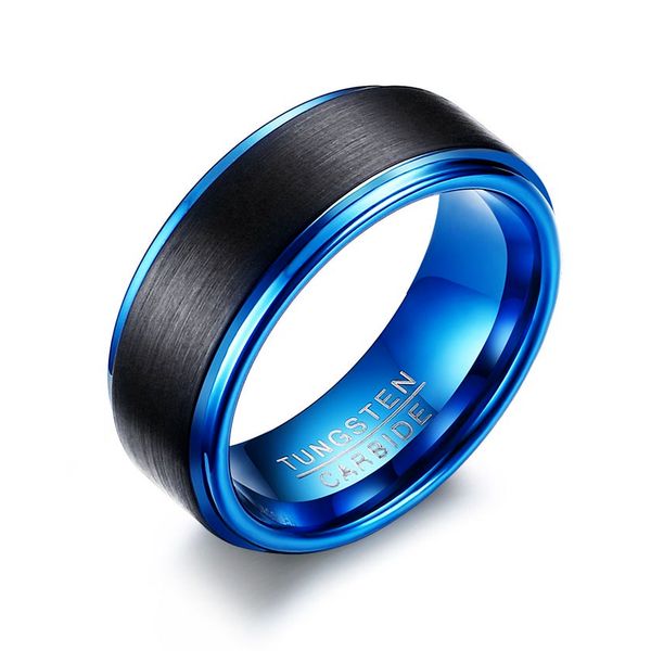 

black blue tungsten ring brushed center step edge 8mm comfort fit, Silver