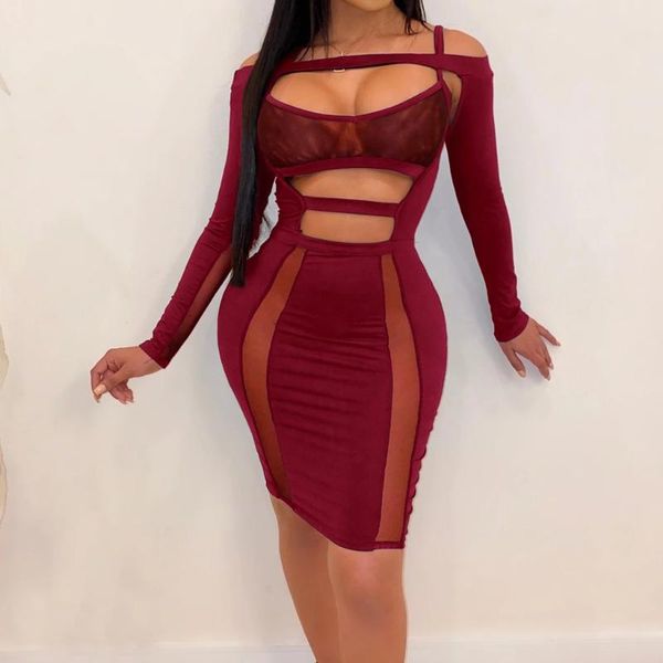 

dress women party sukienka fashion lady elegant nightclub hollowing out long sleeve plus size casual dresses, Black;gray