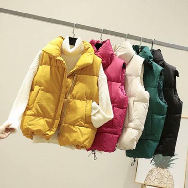 

women's vests winter 2021 women cotton short sleeveless vest loose type waistcoat plus size warm solid pockets, Black;white