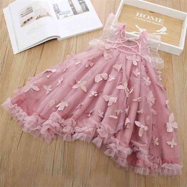 Butterfly Girl Dress New Style Wings Viola Pink Princess Dress for Girls Baby Clothes 1-6Y YY001 210331