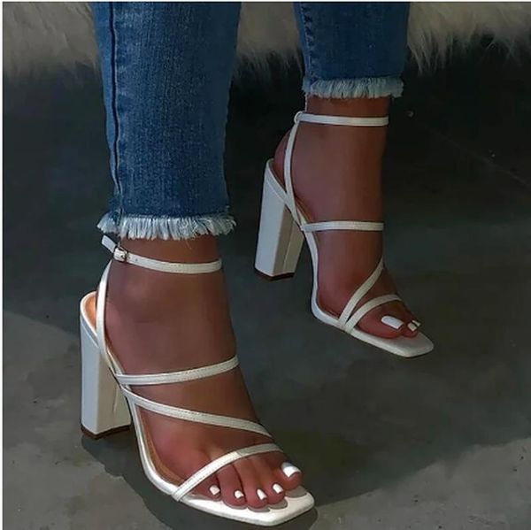 

sandals summer women thin high heels shoes v shape design fashion square toe ladies ankle strap thong woman, Black