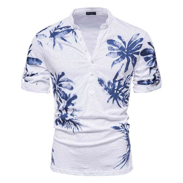 Aiopeson Hawaii Tarzı T-shirt Erkekler 100% Pamuk Orta Kollu erkek T Shirt 2021 Yeni Yaz Kalite Rahat Baskılı Tee Gömlek Erkek H1218