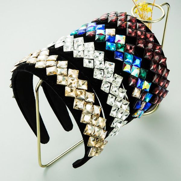 

handmade baroque headband women wedding bride crystal hairband full rhinestone ladies elegant beaded geometric hair accessory, Silver