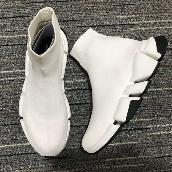 

2021 black white speed trainer casual shoes man women socks boots with box stretch-knit race runner sneakers