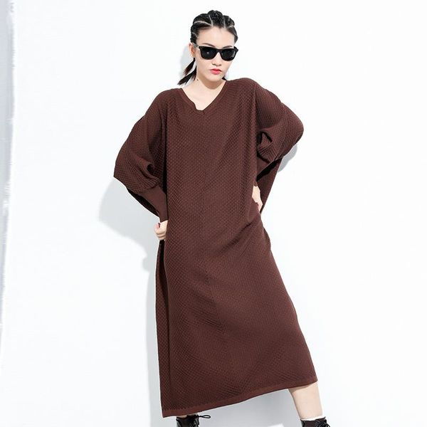 

casual dresses yourseason winter ladies knitting long dress 2021 spring autumn v neck solid color women warm loose, Black;gray