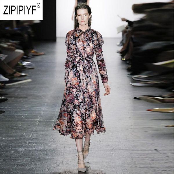 

casual dresses vintage fashion women two pieces bow bandage neck long sleeve floral high waist party z1408, Black;gray