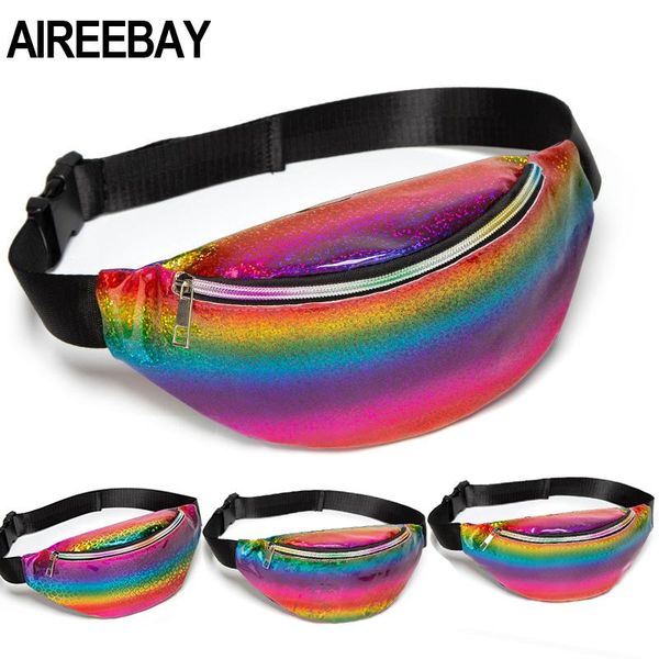 

laser fanny pack for women rainbow pu leather waist bag punk bum chic hologram purse fashion bags