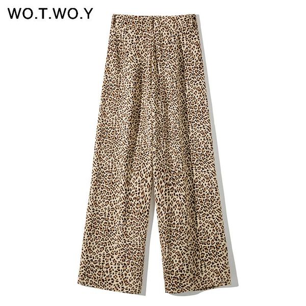 

women's pants & capris wotwoy high waisted wide leg women leopard animal print 2021 spring loose casual ankle-length flare harajuku, Black;white