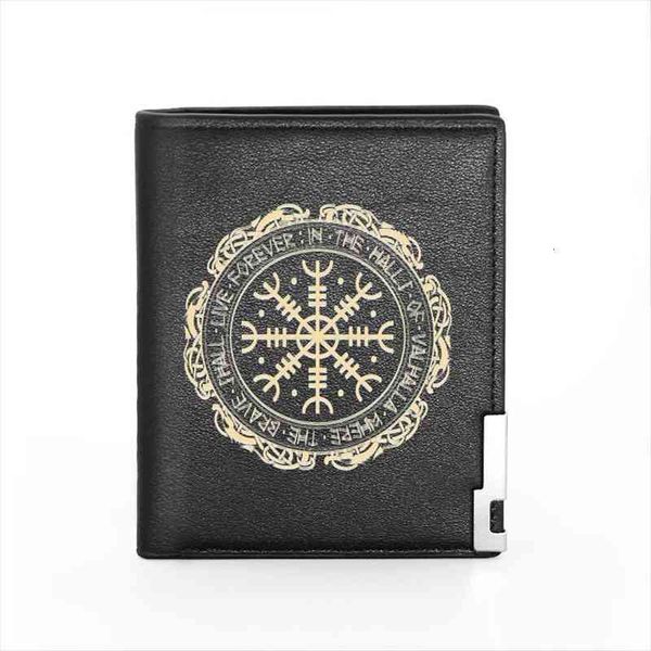 

classic vintage viking symbol printing pu leather wallet men women bank credit card holder short purse male standard wallets, Red;black