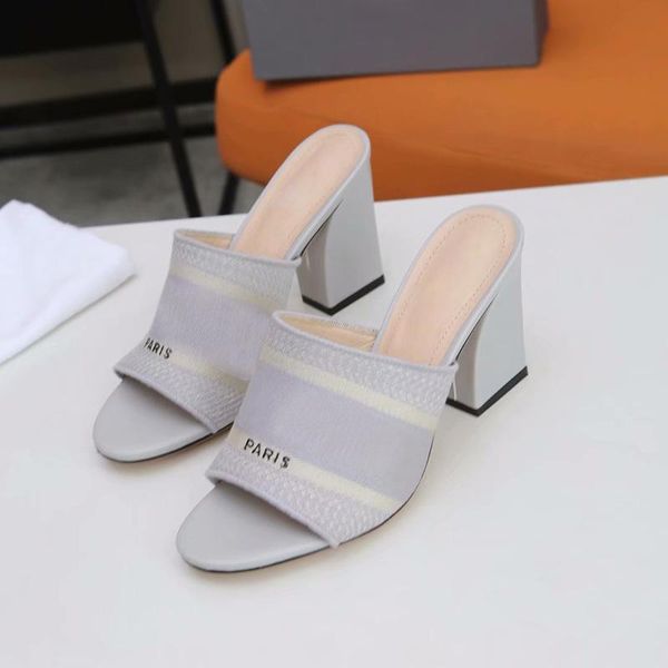 

2021 summer women high heels slippers striped sandals ladies casual scuffs block heel sandals outdoor, Black