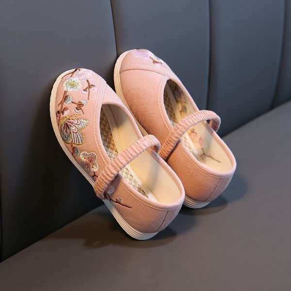 

2021 ethnic style casual shoes embroidered flat shoes children performance shoes high quality, Black;red