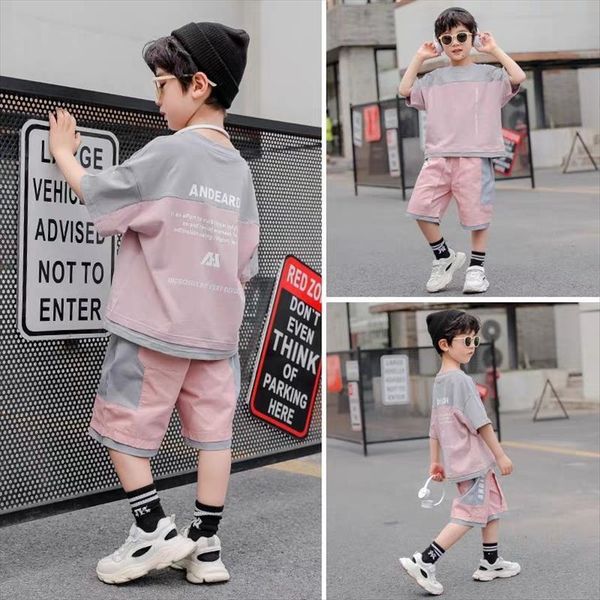 

4 16t children boys summer clothing set fashion o neck short sleeve patchwork letters two pieces clothes suit, White
