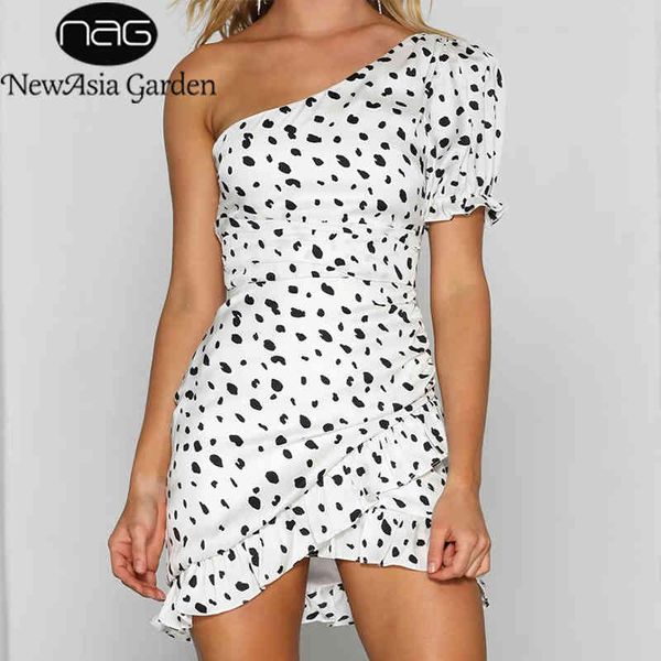 

newasia one shoulder ruffles summer dress puff sleeve bodycon mini dress women party club clothes boho dresses vestido 210413, Black;gray