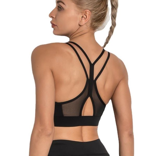 

yoga outfit mesh gauze stitching women sports bras running vest gym fitness tank ladies shockproof beauty back workout top