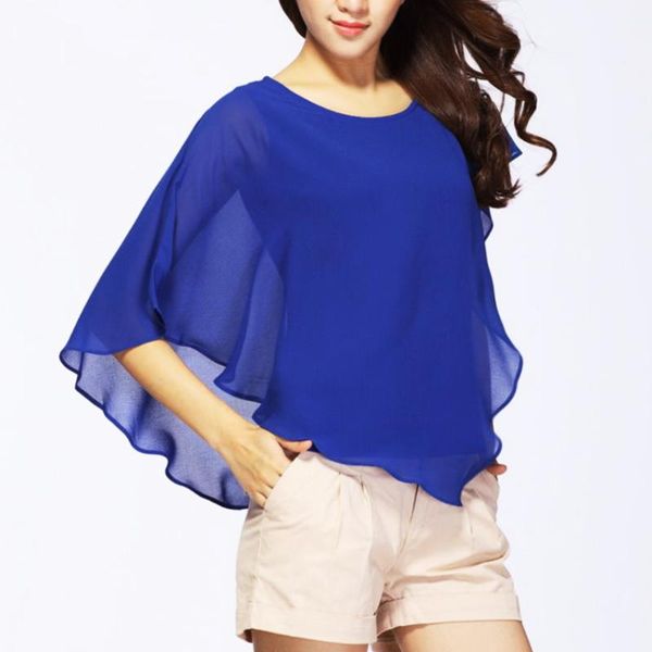 

women's t-shirt women chiffon casual fashion irregular solid color short sleeve t shirt spring summer round neck pullover comfy, White