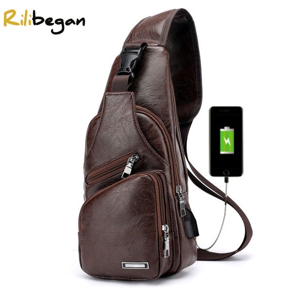 

casual chest bag leather pu crossbody hand for men travel fashion handbag male